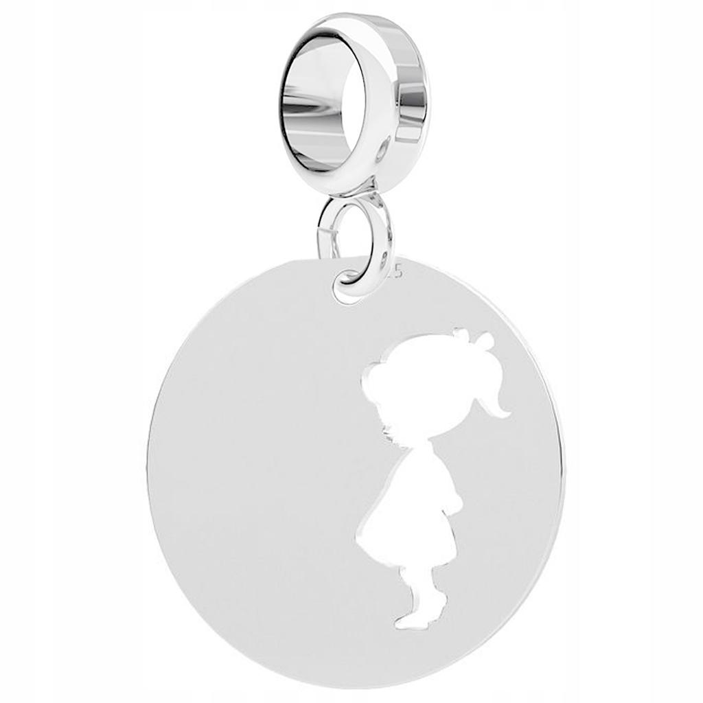 Charms Srebrny Okrągła Blaszka Dziewczynka Girl Rodzina Family Srebro 925
