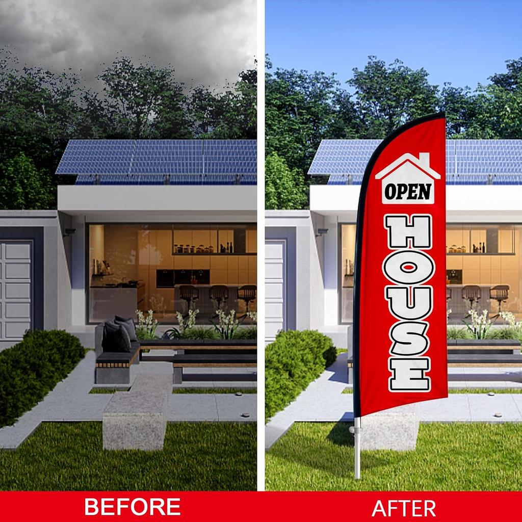 2 Pack Real Estate Agent Flags, 8FT Open House Signs with Flagpole Kit, Ground Stake, Windless Open House Supplies Flag Banner for Events,