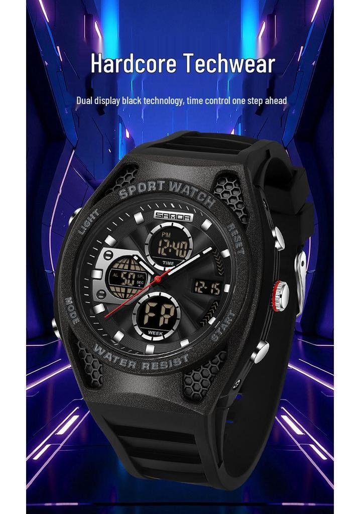 Sanda Sports Waterproof Men's Multifunctional Large Dial Wristwatch with Alarm & Calendar