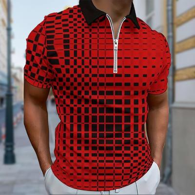 Men's Shirt Polo Casual Zip Short Sleeve Fashion Casual Zipper Summer Spring Regular Fit Cool Print 3D Print Shirt