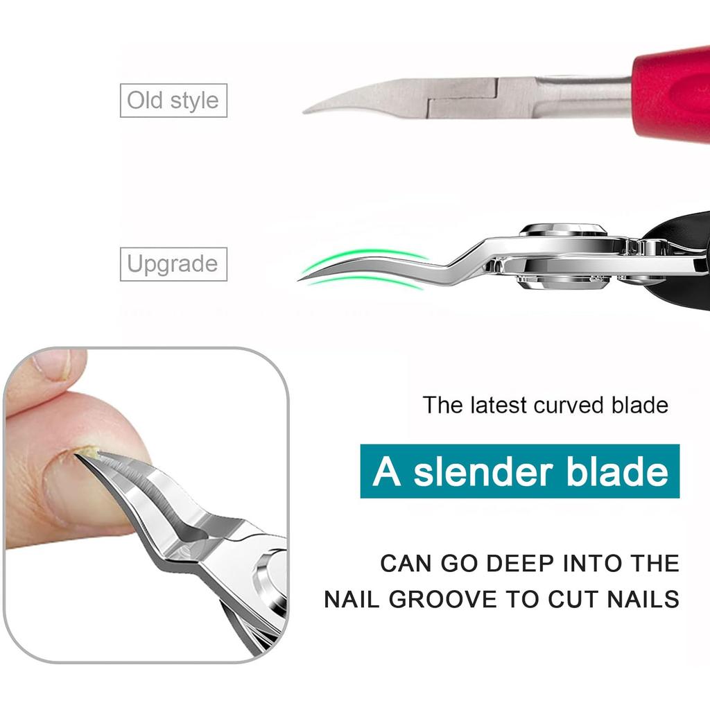 Stainless Steel Toenail Clippers for Thick & Ingrown Nails - Concave Edge Curved Blade, 30° Sharp Precision Trimming