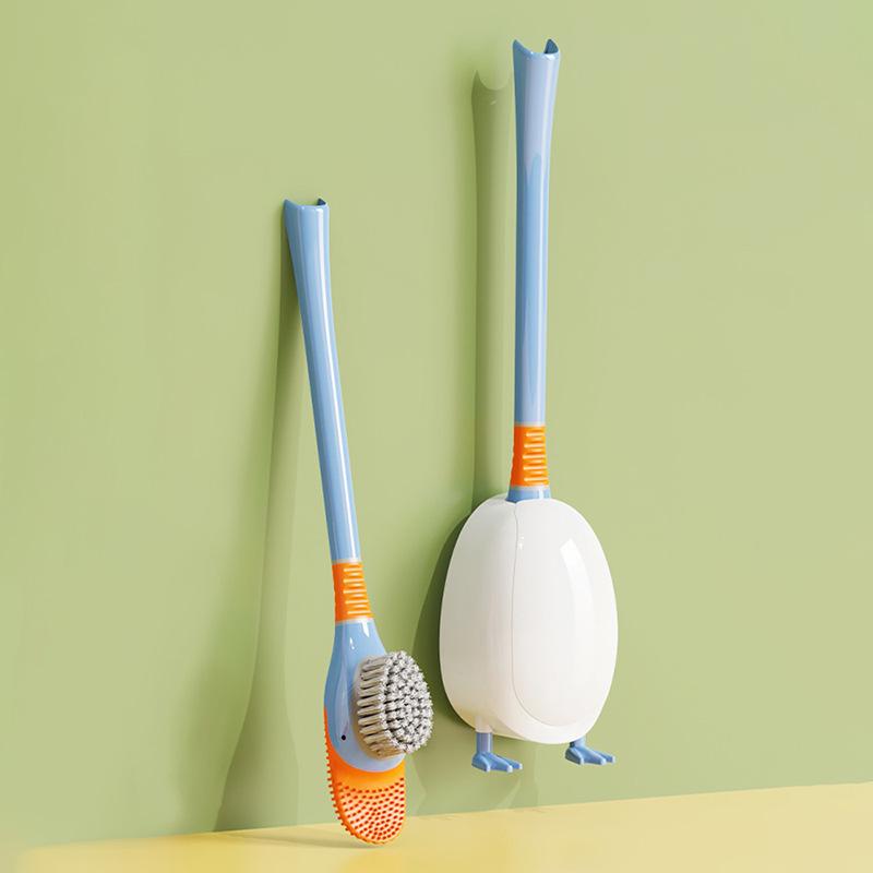 Cartoon Duck Silicone Toilet Brush Set with Base - Dopamine