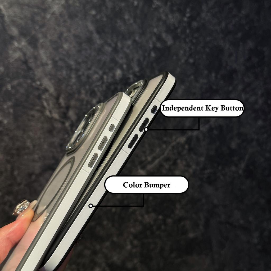 Luxury Clear Armor Bumper Case for iPhone 16 Plus 15 14 13 Pro Max 11 Metal Lens Ring For Magsafe Wireless Charge Magnetic Cover