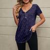 Women's Fashionable Casual V-Neck Floral Print Button-Down Short Sleeve T-Shirt Top