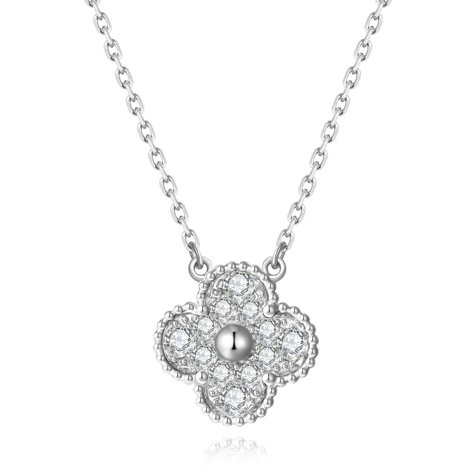 

Luxury Full Diamond Four-Leaf Clover Gold & Sterling Silver Necklace