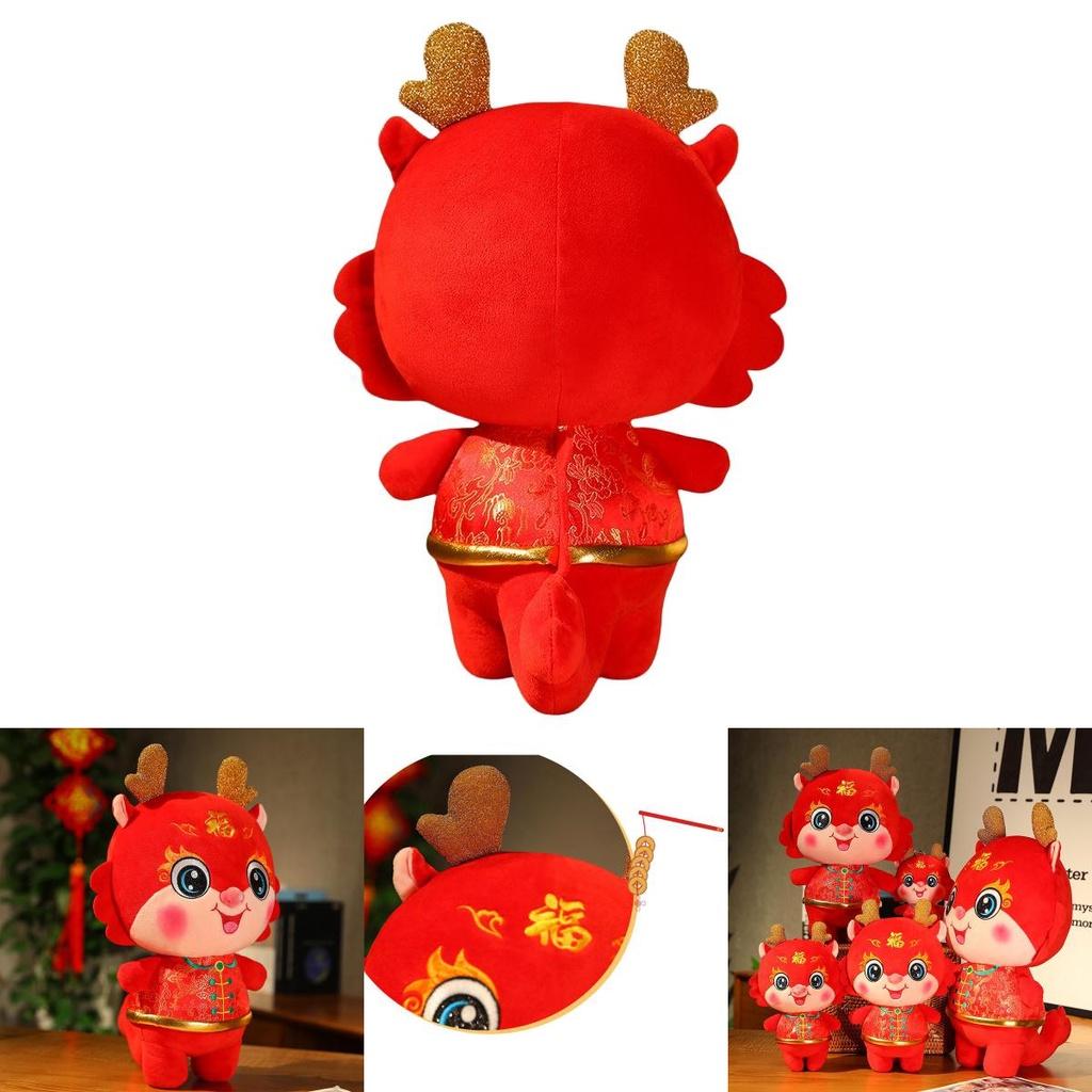 2024 Dragon Year Lucky Mascot Plush Doll Red 20cm 26cm 32cm 38cm 48cm 60cm
