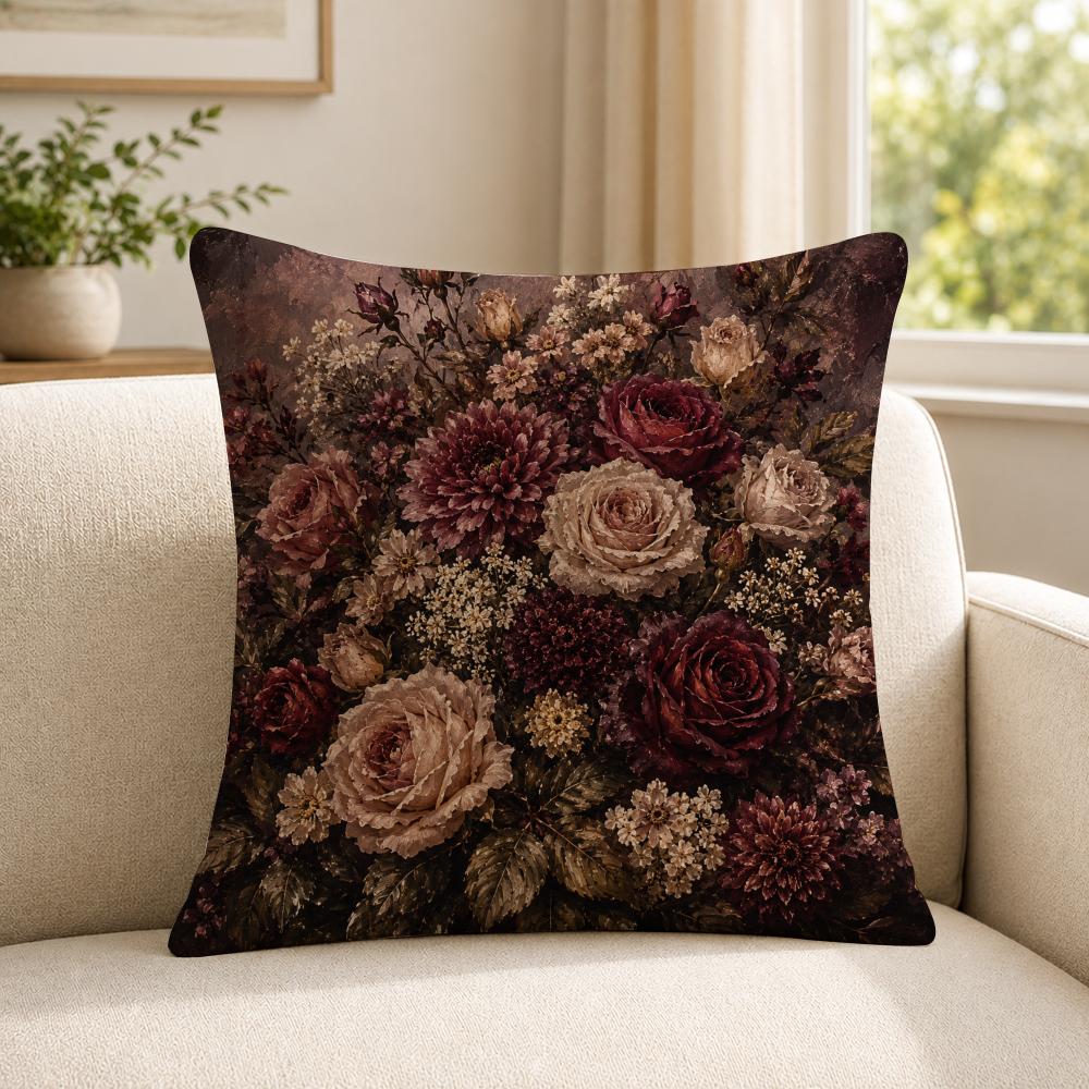 art vintage floral still life oil painting Cushion Cover Soft Short Plush SkinFriendly Cushion Case for MultiScene Use