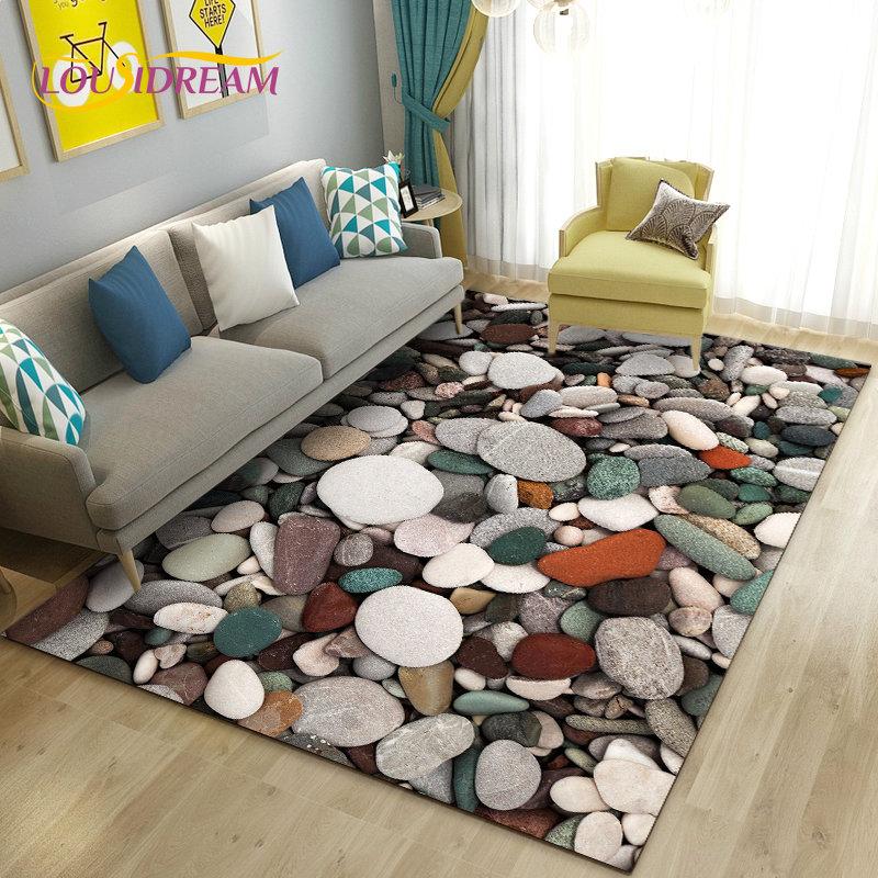 3D Colorful Cobblestone Stone Area Rug,Carpet Rug for Living Room Bedroom Sofa Doormat Kitchen Decoration,Kid Non-slip Floor Mat