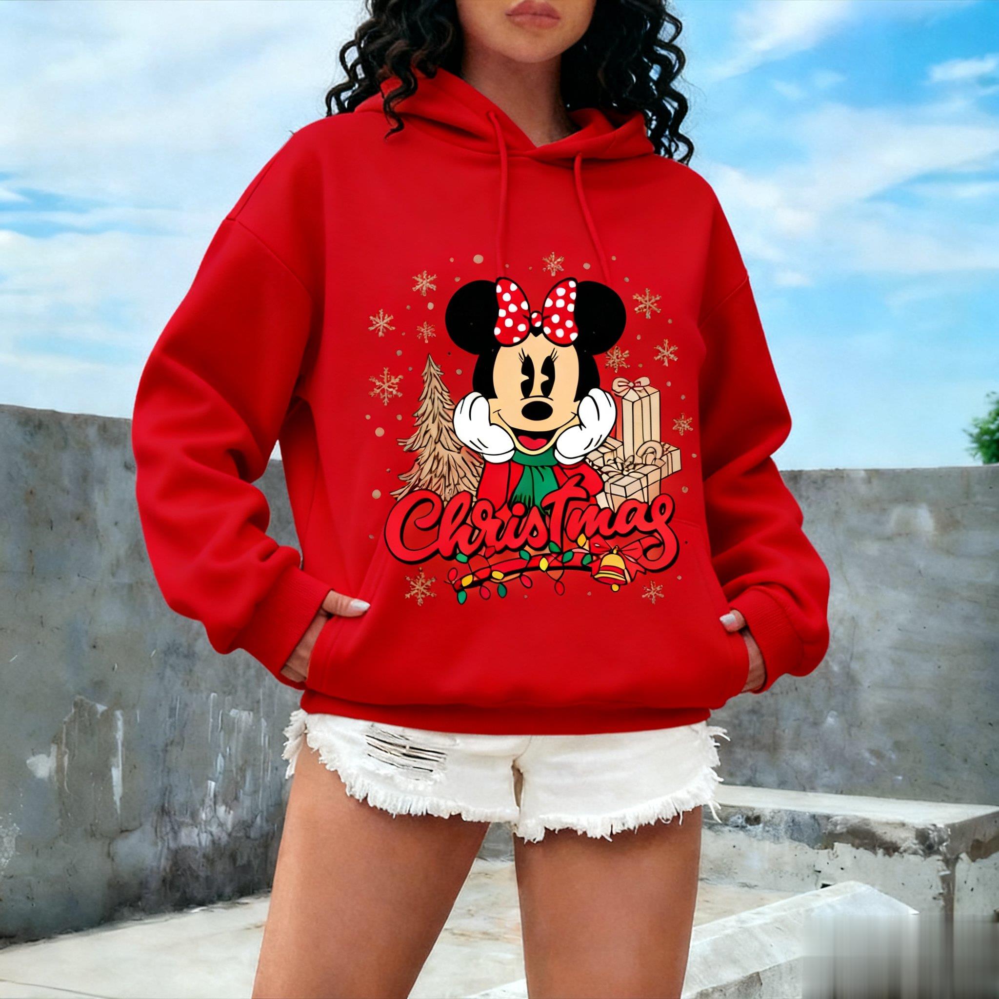 

Oversized Vintage Minnie Mouse Christmas Women Men Hoodie Funny Cartoon Printed Pullover Sweatshirt Spring Autumn Fashion Tops M