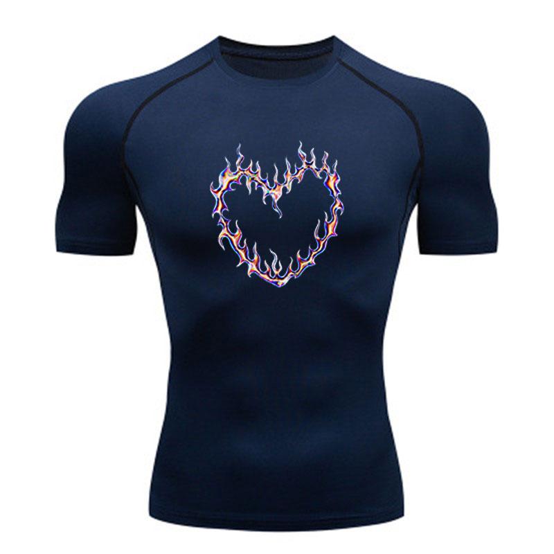 Men's Compression Workout T-Shirt, Thorn Heart Pattern Quick