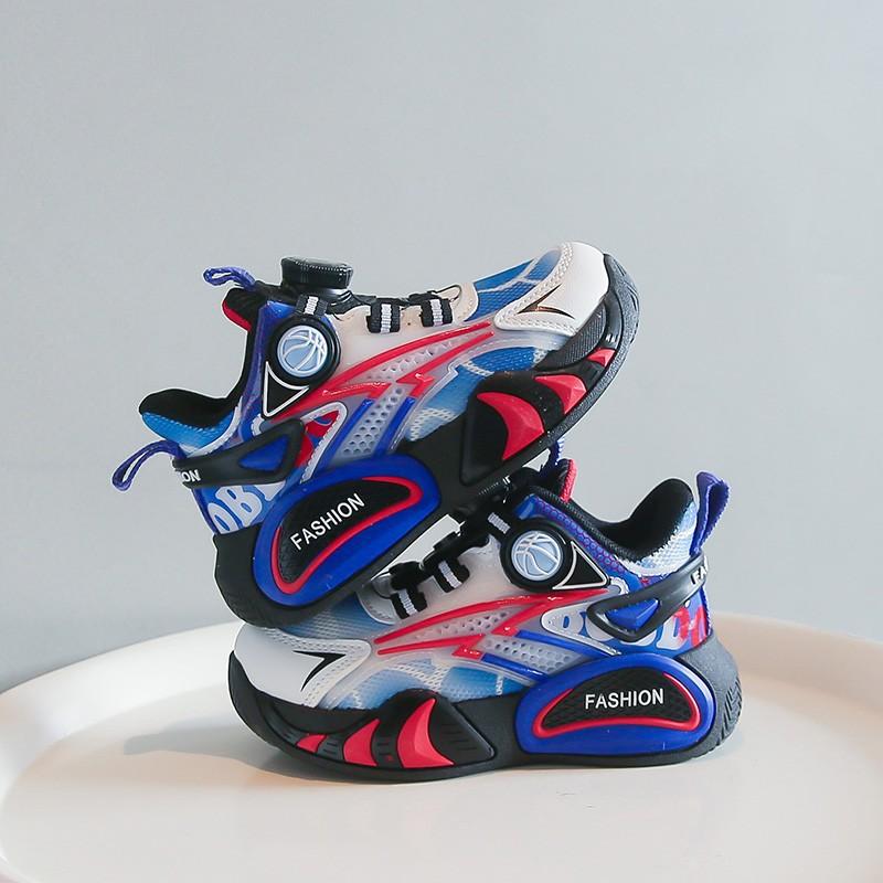 

Kids Rotating Buckle Color Block Breathable Mesh High Top Basketball Sneakers 26 красный