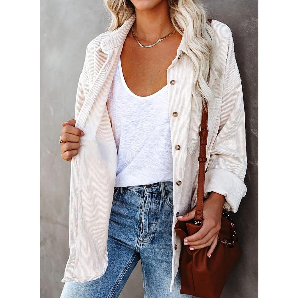 Autumn New Corduroy Shirt, Casual Long Sleeve Button Down Blouse Top for Women, European American Style Crossborder Women's Clothing