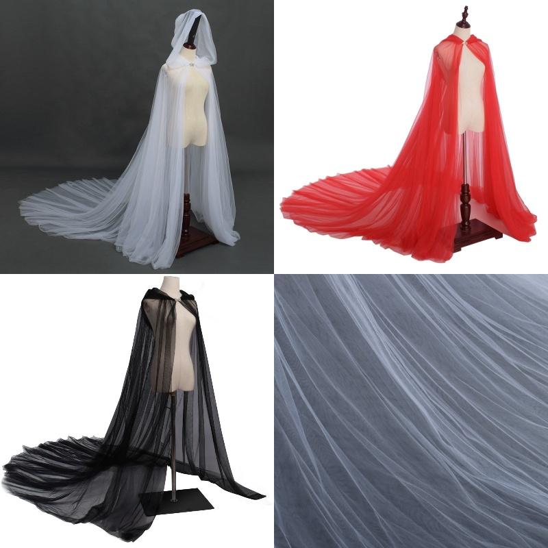 Ghost Cosplay Bride Adult Hooded Cape Cloak Gauze Material Women White Red Black