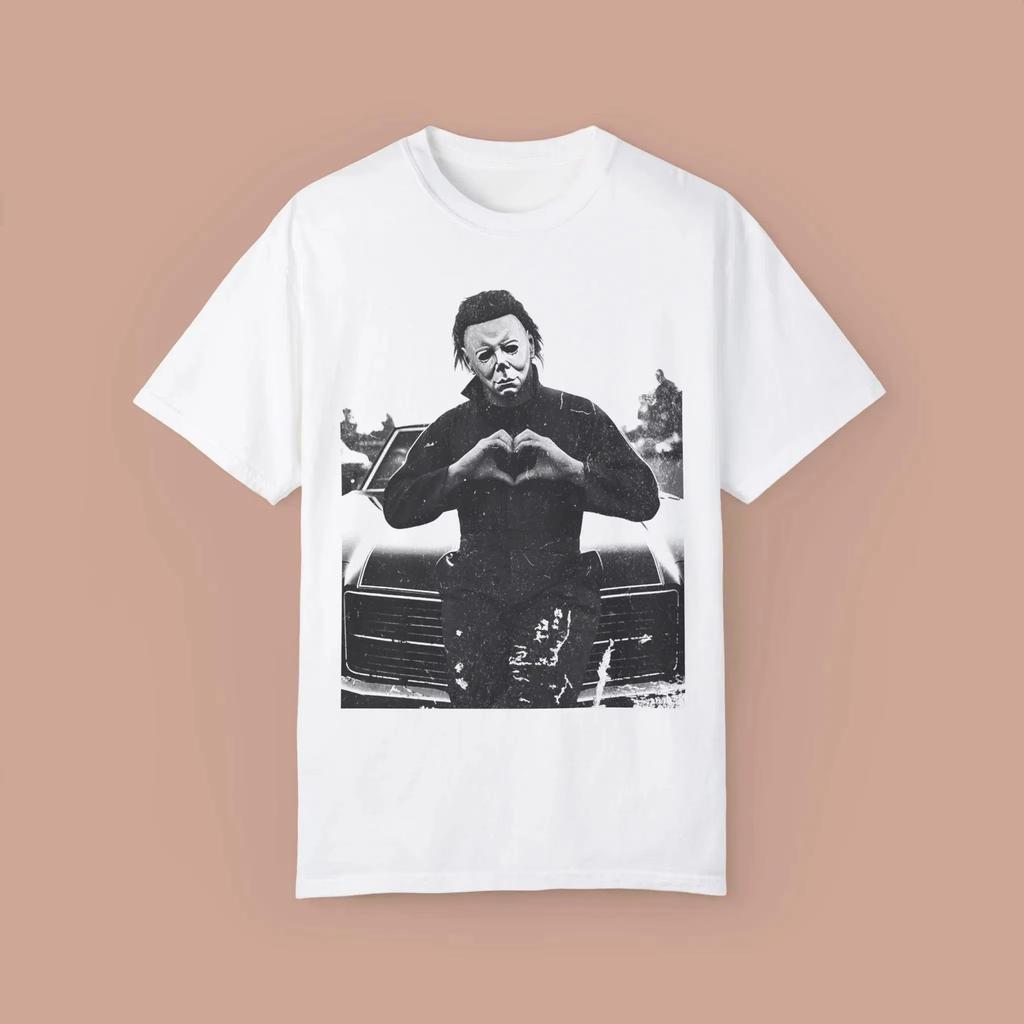 Summer Men's 100% Cotton Retro Halloween Character Printed Round Neck T-shirt Casual Loose Soft Large Short Sleeve