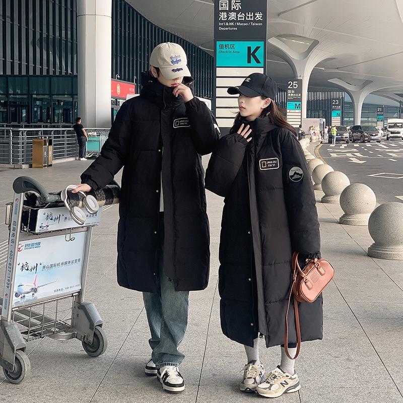 Couples Winter Coat Men's and Women's Warm Down Cotton-padded Clothes Loose Thickened Cotton-padded Clothes Long Knee-length Cotton-padded Jackets