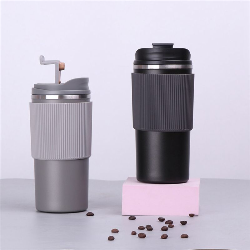 Coffee Cup Double Wall Heat Resistant Silicone Grip Travel Mug, Eco-Friendly Portable Cups With Leakproof Lid-B61B