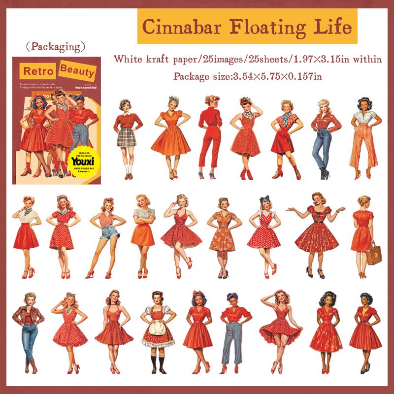 25sheets/bag Retro Girl Sticker Pack Art Decorative Hand Account Scrapbooking Supplies Office Stationery Box Stickers Desktop