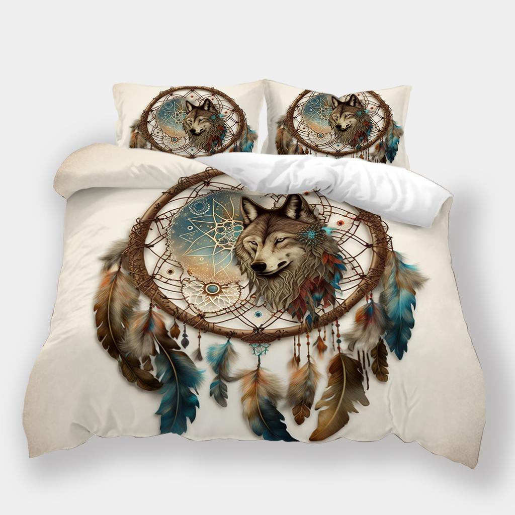Conjunto de cama padrão lobo para casa Dreamcatcher Wolf Series Capa de cama Fronha Capa de edredom AU240 * 270 Decoração extra grande para casa