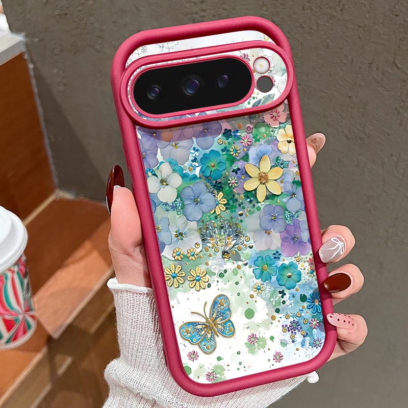 

Мягкий чехол для телефона с рисунком в виде цветка маслом для Google Pixel 9 Pro XL 8 Pro 8A с принтом бабочки TPU матовый противоударный защитный бампер для объектива Google Pixel 8A