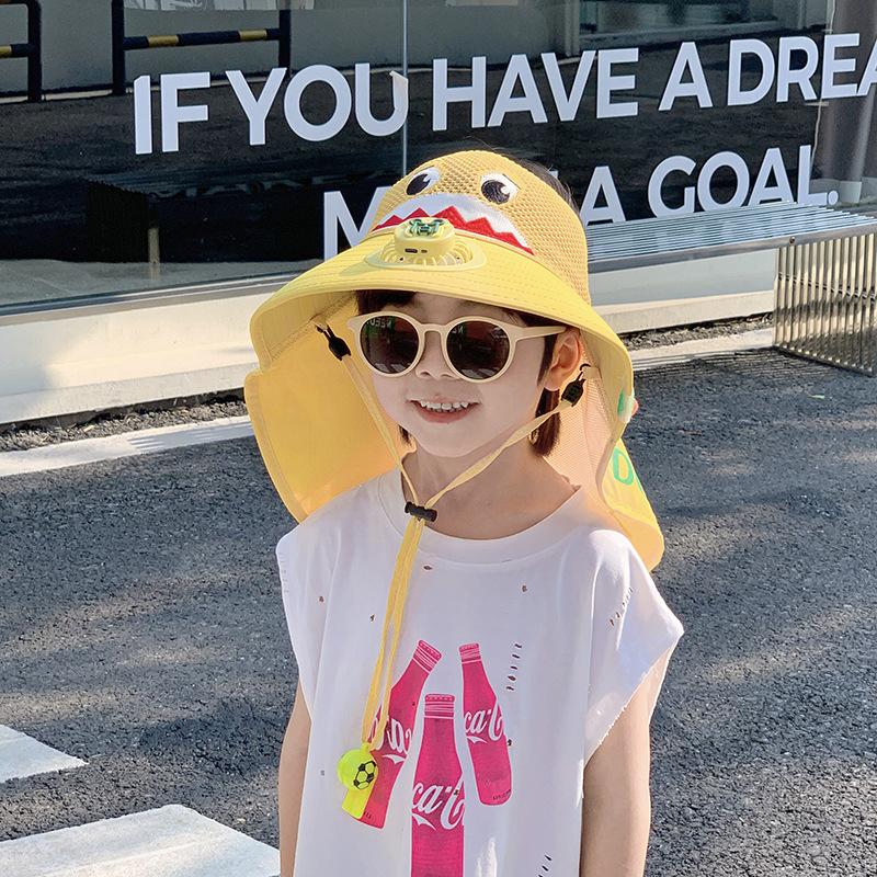 Children's Hat with Fan Shawl Hat In Summer Large Brim Boys and Girls Breathable Sun Protection Outdoor Sun Hat