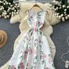 Robe sans manches à col rond imprimé style européen américain pour femmes, haut de gamme, niche, fête d'anniversaire, taille ajustée, bouffante, maxi