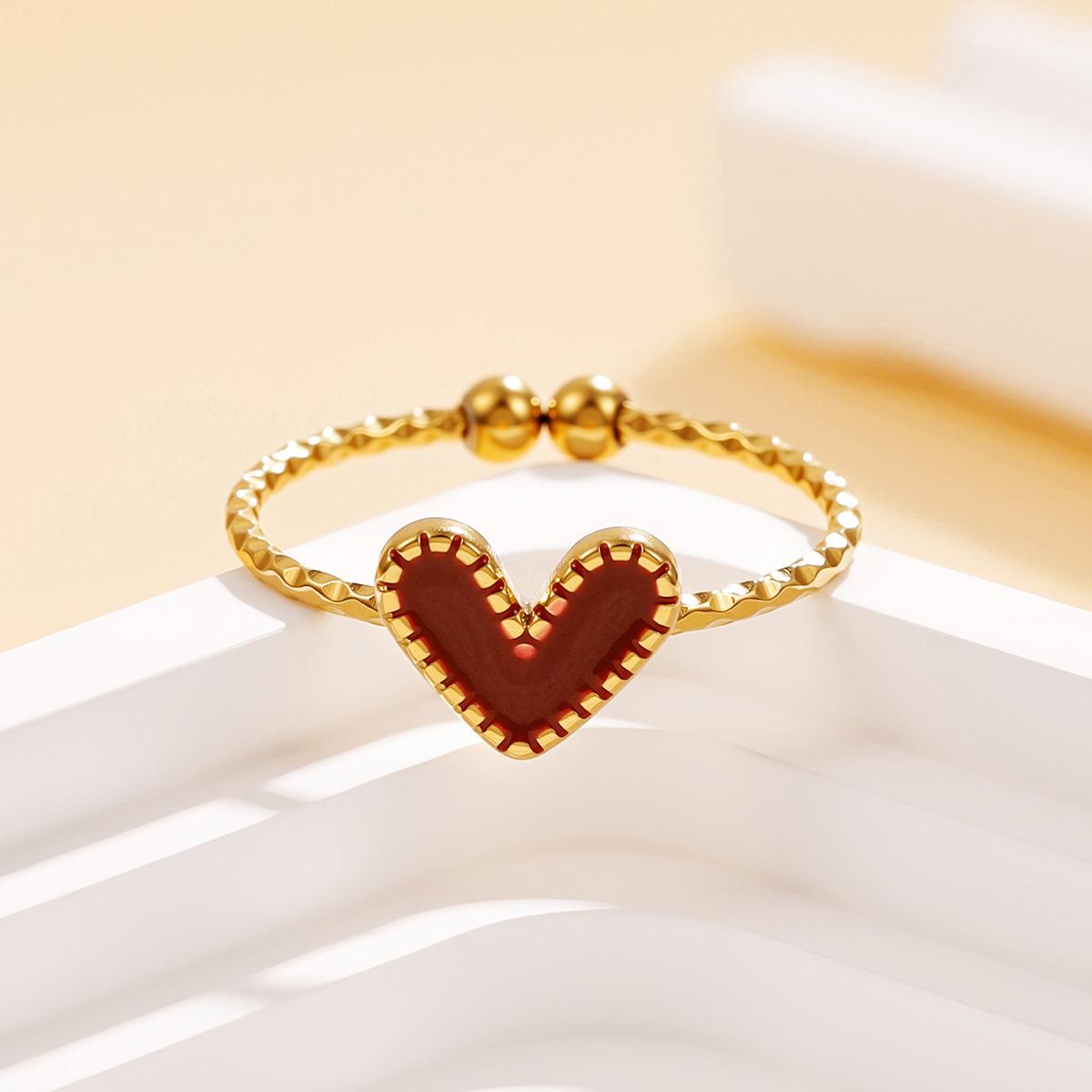 Sweet Fairy Style Red Heart Stainless Steel Enamel Ring for Women