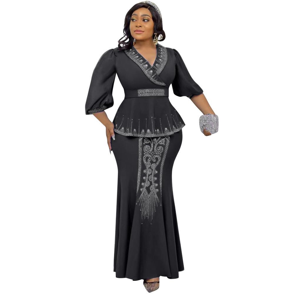 Wish Celebrity Slim Fit Two-Piece Dress Set: Top and Skirt, European and American Style, Plus Size Women's Fashion