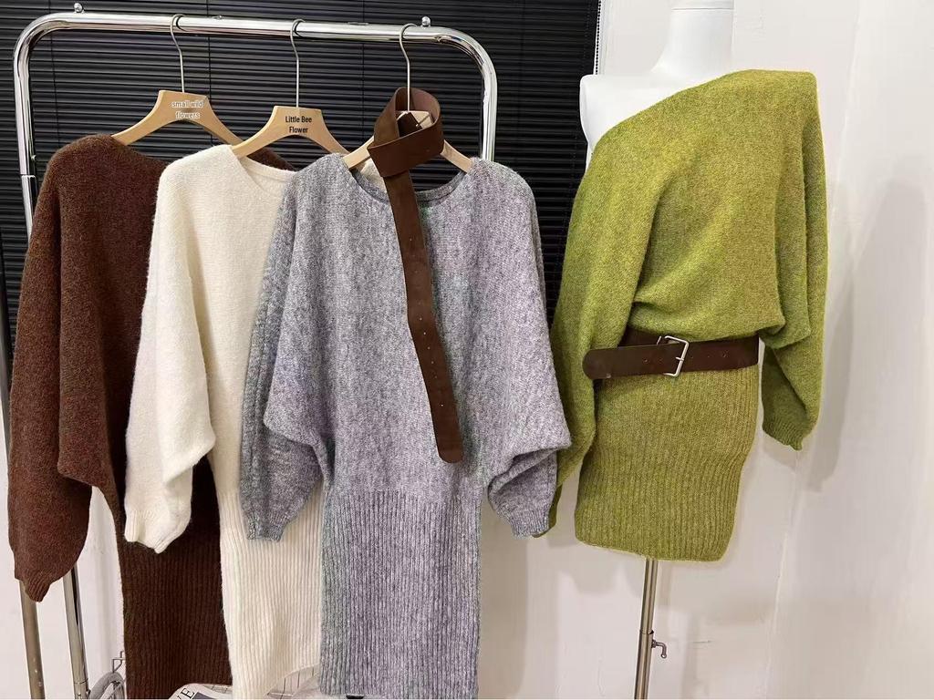 Korean Style One-Shoulder Long-Sleeve Sweater Dress with Hip-Wrapping Skirt for Autumn/Winter 2025