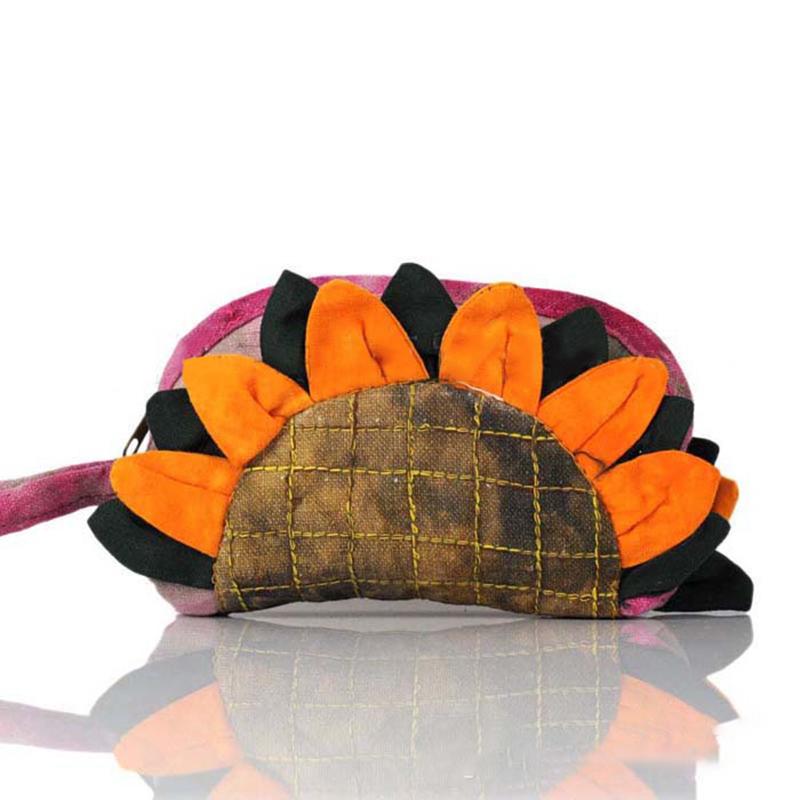 SCIONE Ethnic Style Tie-dyed Fabric Sunflower Coin Purse Love Flower Handbag Mini Coin Storage Bag
