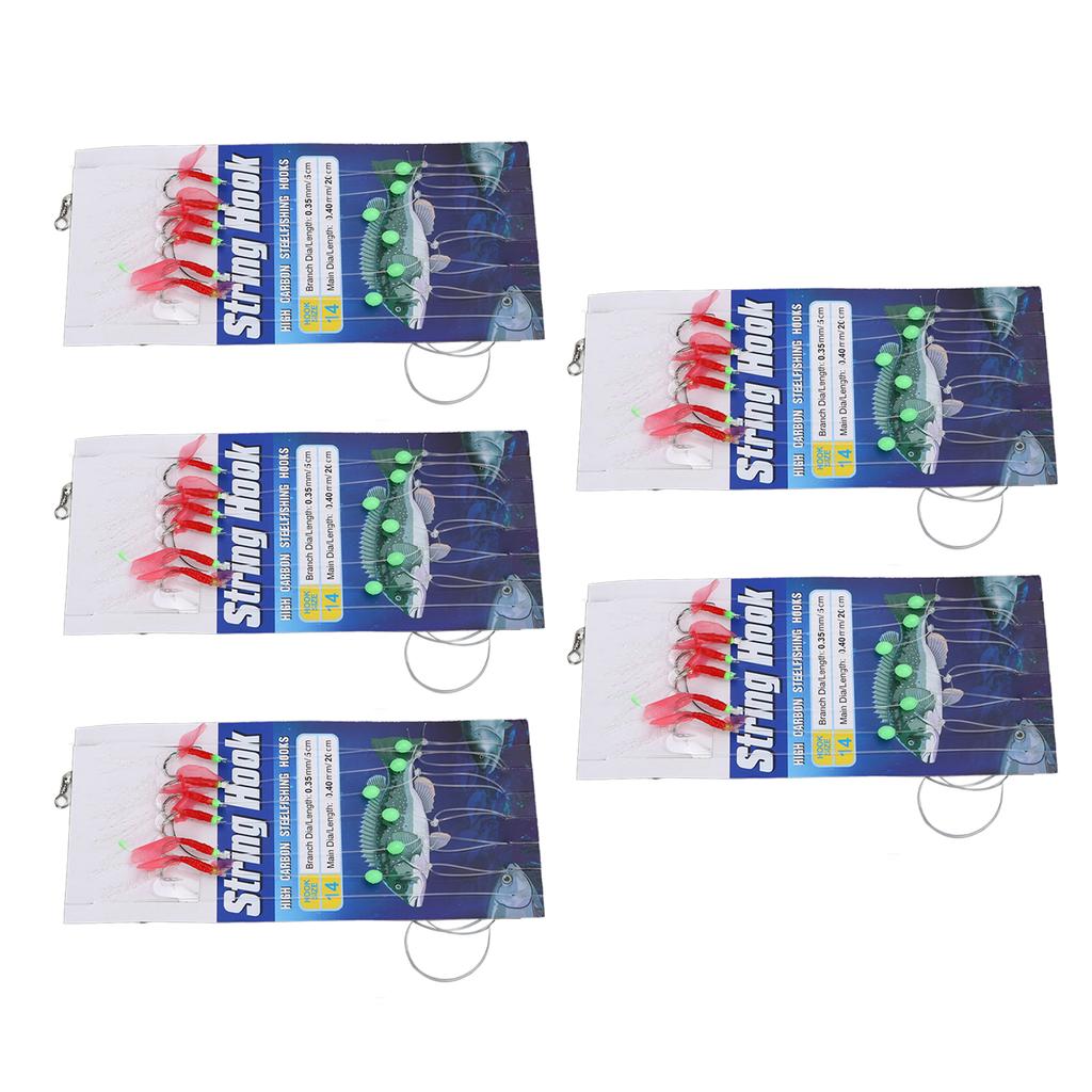 5 Groups Bait String Hook Anti Winding 6 Hooks for White Bar Sea Bass Mandarin Fish Model 14