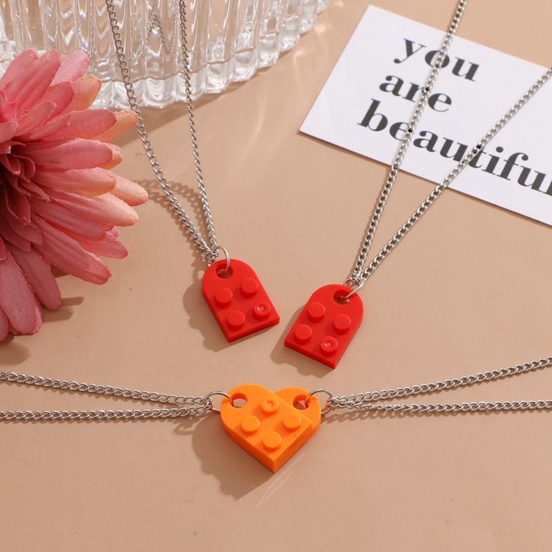 Punk 2 stücke Herz Ziegel Paare Liebe Halskette Für Liebhaber Frauen Männer Lego Elemente Freunde Halsketten Valentinstag Geschenk Schmuck