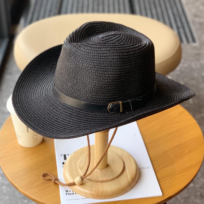 Cappello di Paglia Estivo Western Cowboy 62cm Oversize Testa Grande Tesa Arrotolata per Uomini Donne Protezione Solare Cappello Protezione UV