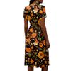 Womens Halloween Print Casual V Neck Short Sleeve Midi Dress with Elastic Waist and Floral Pattern for Seasonal Wear