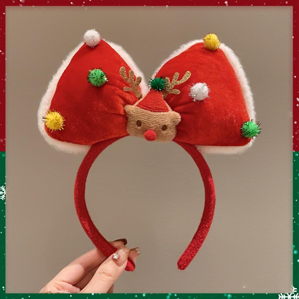 Santa Christmas Headband Elk Hair Hoop Plush Bow Red Hair Band  Christmas Decoration