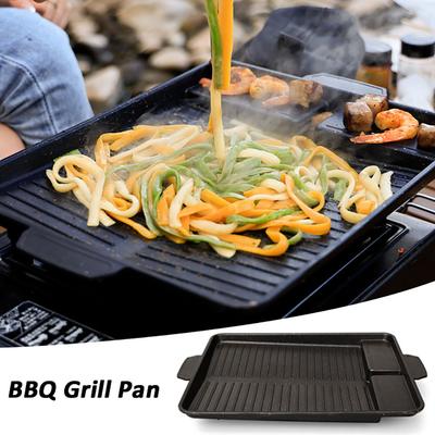 BBQ-Grillpfanne, Platte, 32 x 26 cm, tragbar, antihaftbeschichtet, Butangasherd, Kochplatte, rechteckig, koreanische Grillplatte