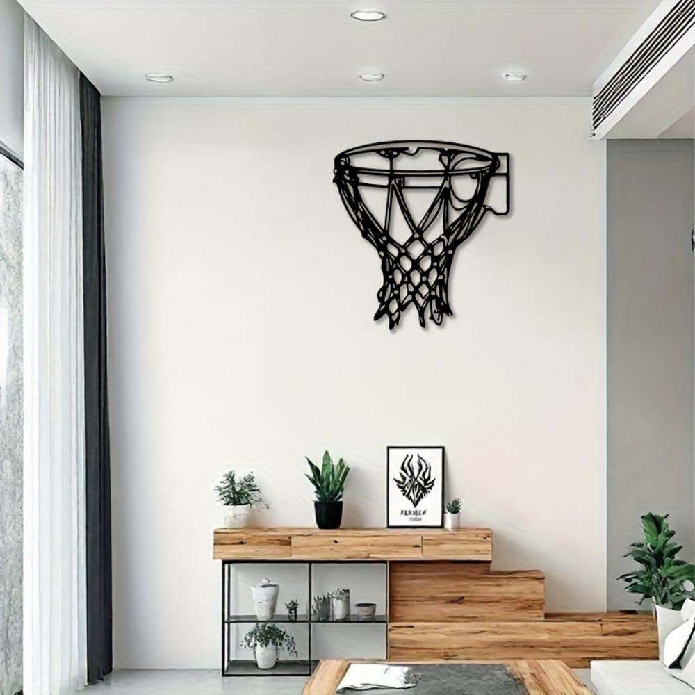 Metal Basketball Hoop Wall Art, Sports Silhouette Decor for Man Cave Bedroom Gym, Rustproof Iron Sculpture, Easy Hanging