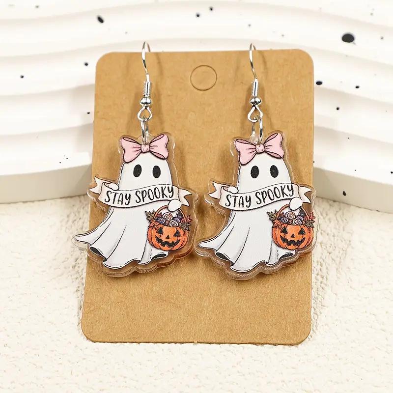 Cross-border new white ghost pumpkin earrings hip-hop gothic style acrylic Halloween gift ghost earrings