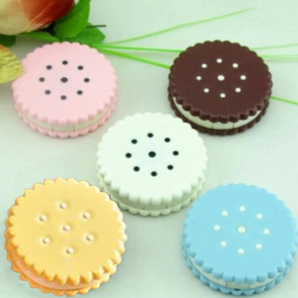 Cute Cookie Shaped Contact Lens Case with Mirror Portable Travel Container Kit Mini Storage Box with Tweezers Bottle Stick