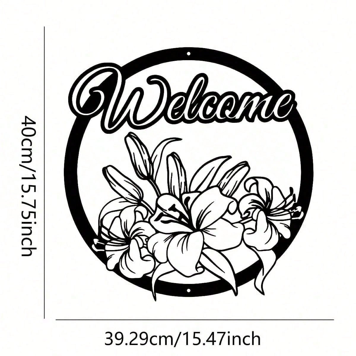 Bohemian Metal Welcome Sign Wrought Iron Floral Wall Art for Garden Patio Home Decor
