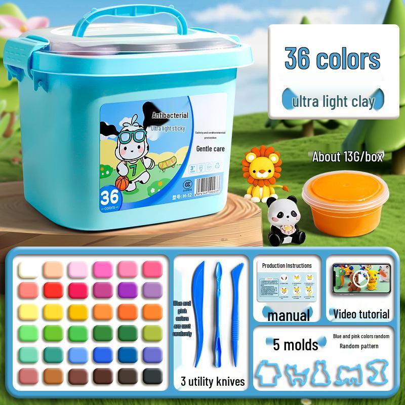 Super Light Non-Toxic Odorless Clay for Kids - 12 Colors Playdough Set