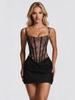Lace Patchwork Backless Bodycon Dress with Waist-Cinched Tie-Up Camisole