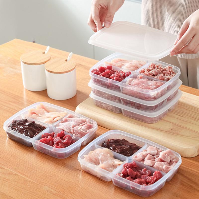 Refrigerator Storage Box Packed Meal Crisper Food Grade Sealed Food Frozen Meat 2/4/6 Compartment Refrigerated Storage Box