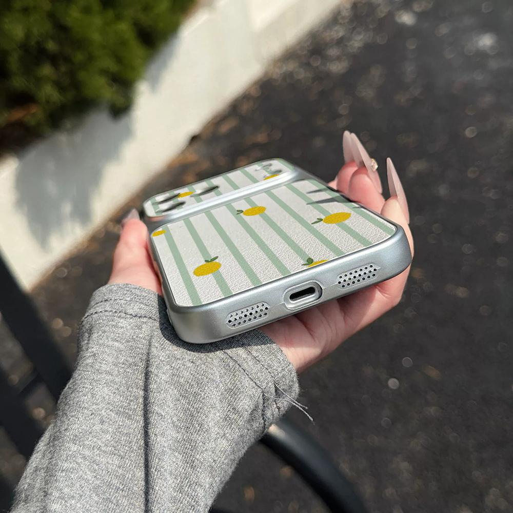 Cute Cartoon Lemon Striped Electroplated Glossy Phone Case for iPhone 17 16 Air 11 12 13 14 15 Pro Max 7 8 Plus Protective Cover