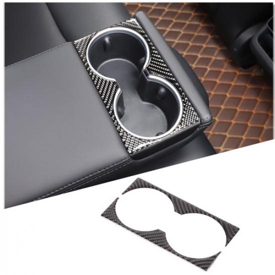 Carbon Fiber Rear Water Cup Holder Panel Trim Cover For Tesla Model 3 -24