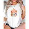 European Size Women's Plus Size White Oversized T-Shirt - Cute Couple Hug & Floral Print Short Sleeve Top, Round Neck Summer Blouse