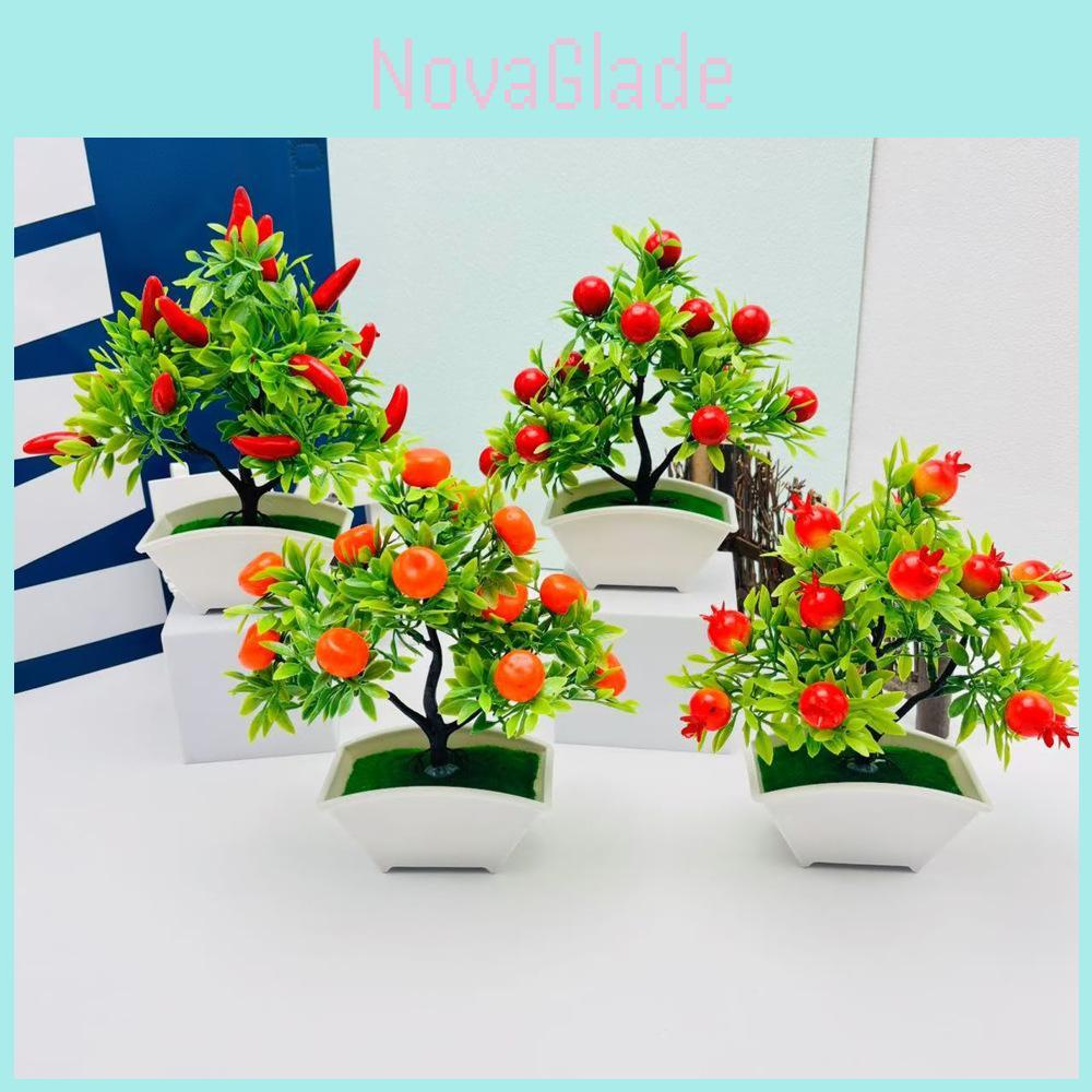 Office Desk Fruit Tree Decor With Realistic Silk Plants For Photography Setup