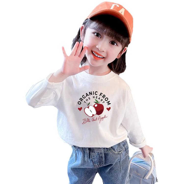 100% Cotton Girls' Trendy Long-Sleeve T-Shirt: Spring/Autumn Stylish Loose Fit, Kids' New 2025 Base Layer Top
