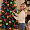 12 Pack Flocked Christmas Tree Ornaments, Multicolor Hanging Ball Decorations with Wavy Pattern, Box Set