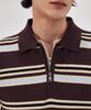 THEKNITCOMPANY Orea Stripe Zipper Polo Shirt - Sil Brown