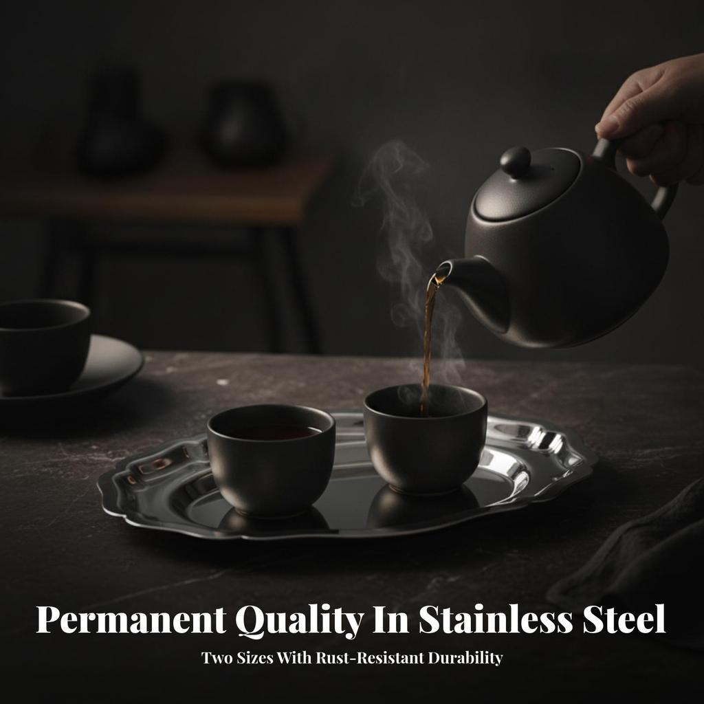 Mirror-Polished Silver Tray Elegant for Tabletop Entertaining, Everyday Home Use